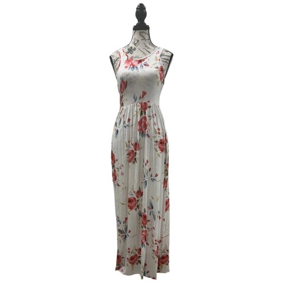 Grecerelle Floral Racerback Maxi Dress Small Ivory Pink Stretchy - Picture 4 of 16